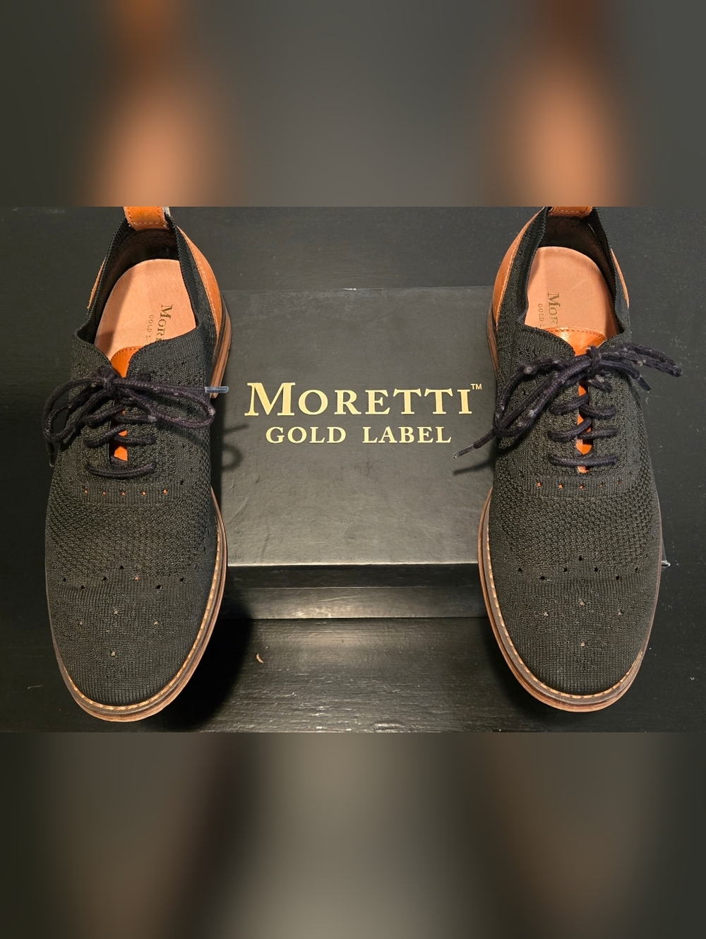 Gold Label Men's Black Knit Oxford with Tan Trim